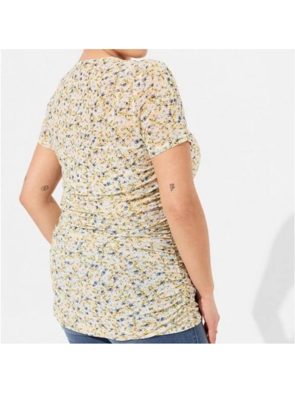 Torrid ditsy floral Stretch Mesh Crew Neck Ruched Top